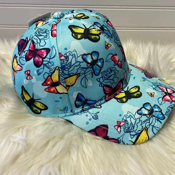 Butterfly 🦋 Turquoise with Multicolored Butterflies Baseball Cap - Picture 4 of 12